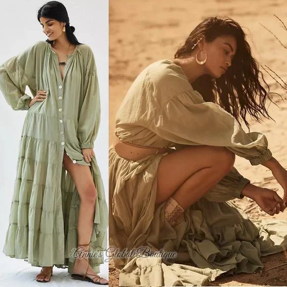 RARE NWT ANTHROPOLOGIE Erika Peña Ruffled Maxi Dress. One-Size - Picture 9 of 16